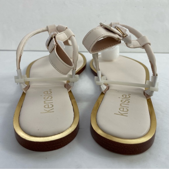 Kensie Bradie Off-White Flat Thong Slingback Sandal Metallic Gold-Tone Rim‎ - Picture 6 of 9